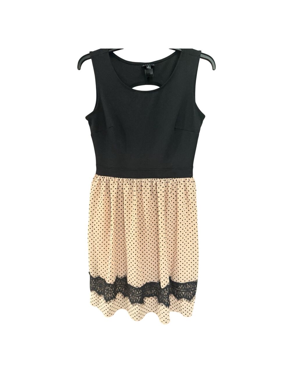 En Focus Studio Sleeveless A-line Dress W/Back Cutout Black & Tan Lace Size 6
